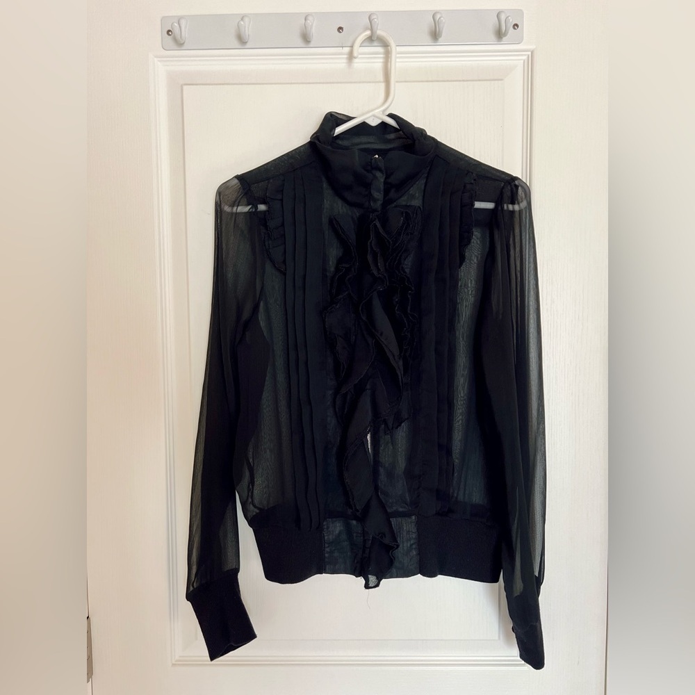 Black Sheer Ruffled Blouse size large - Picture 5 of 11